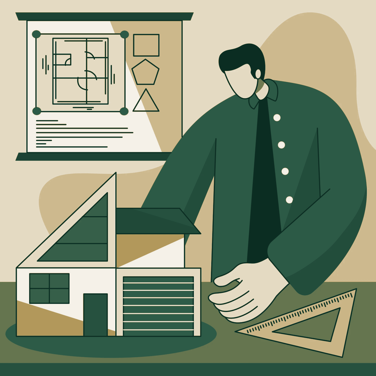 Illustrated business planning desk
