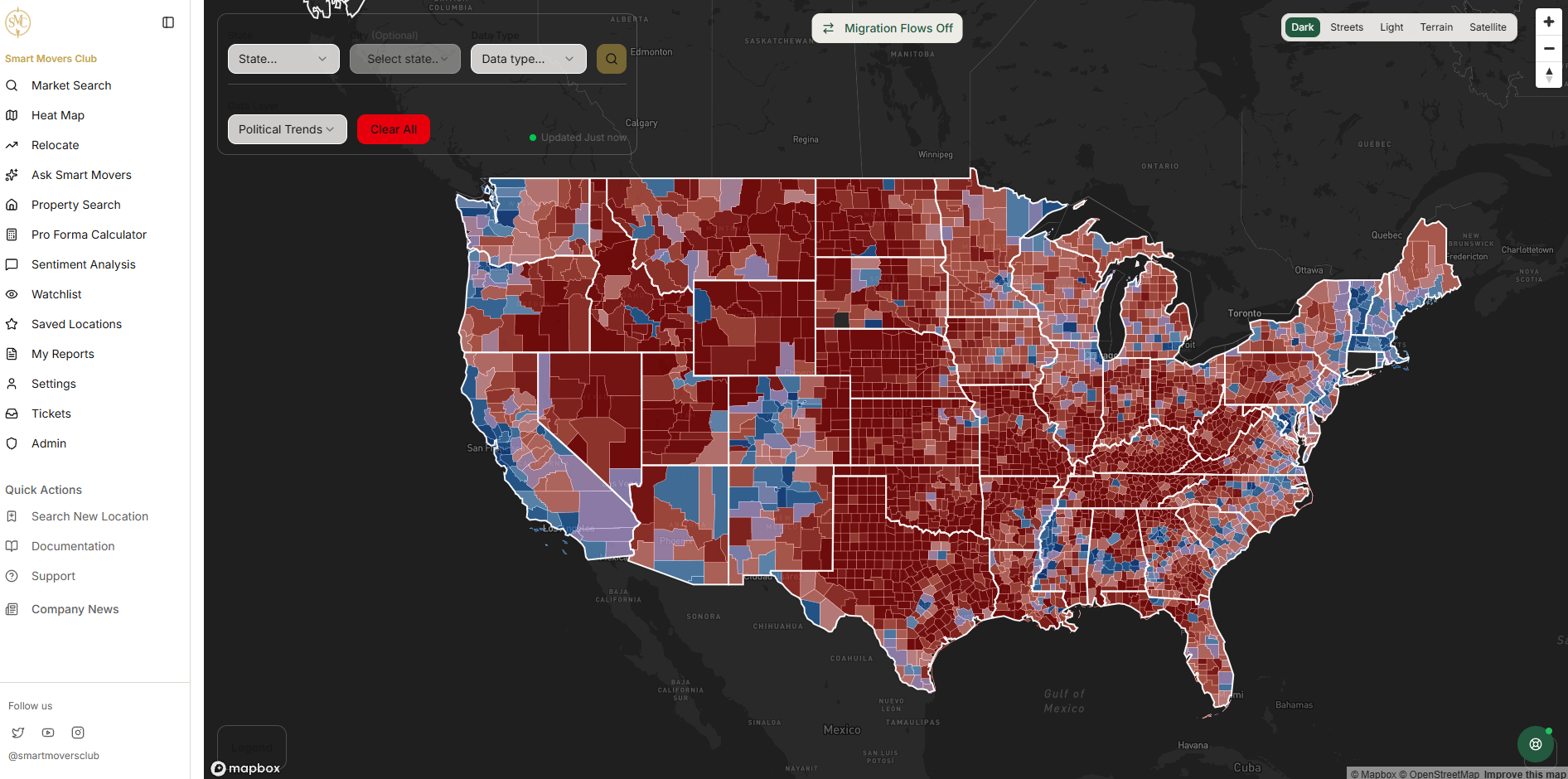 Smart Movers Club app neighborhood heat map